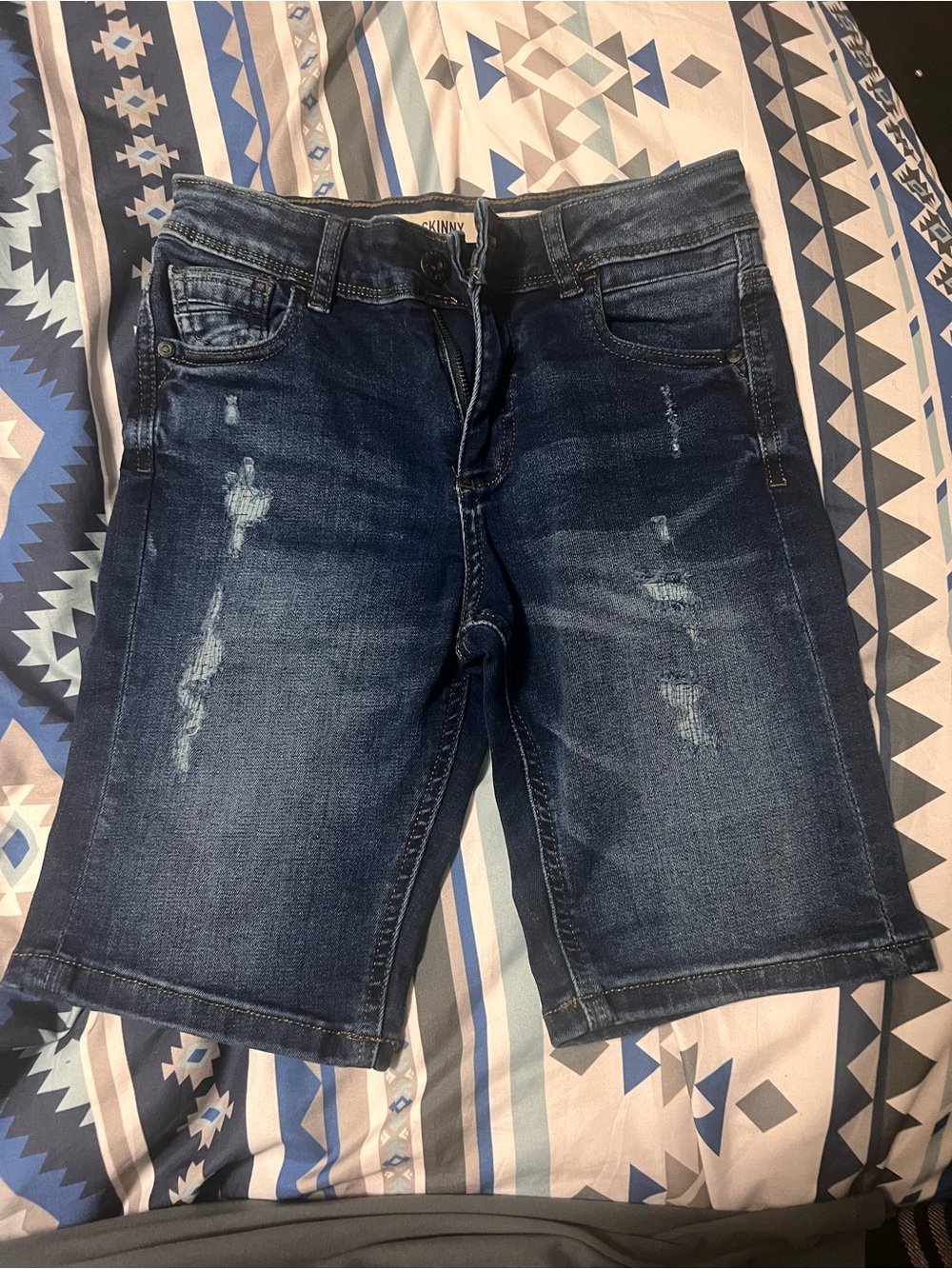 Boys Dark Blue Distressed Denim Shorts